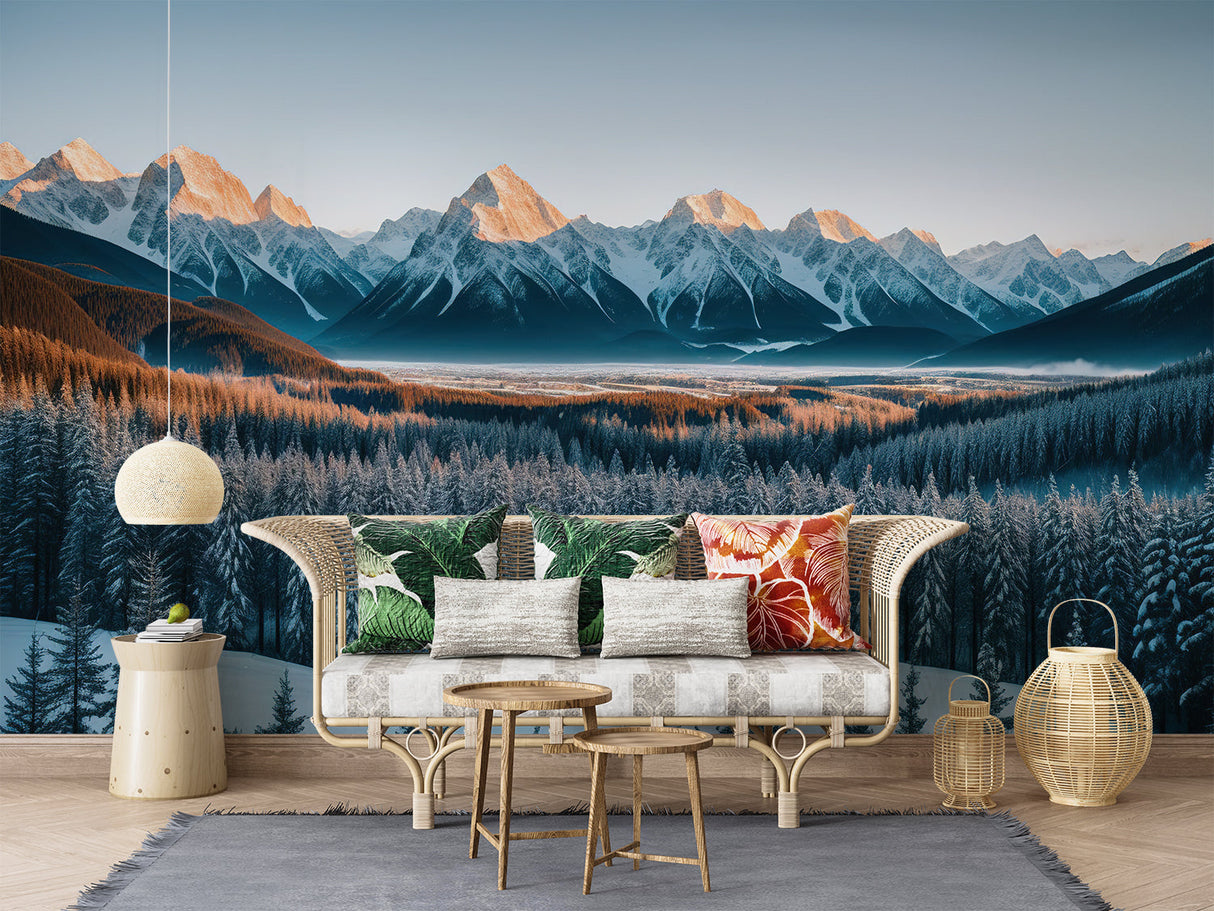 Mountain vista wall mural bringing nature into home office space