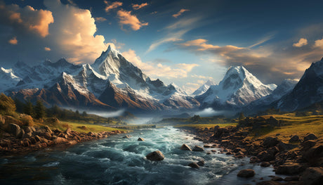 Mountain peaks and rushing river design file showing intricate pattern details