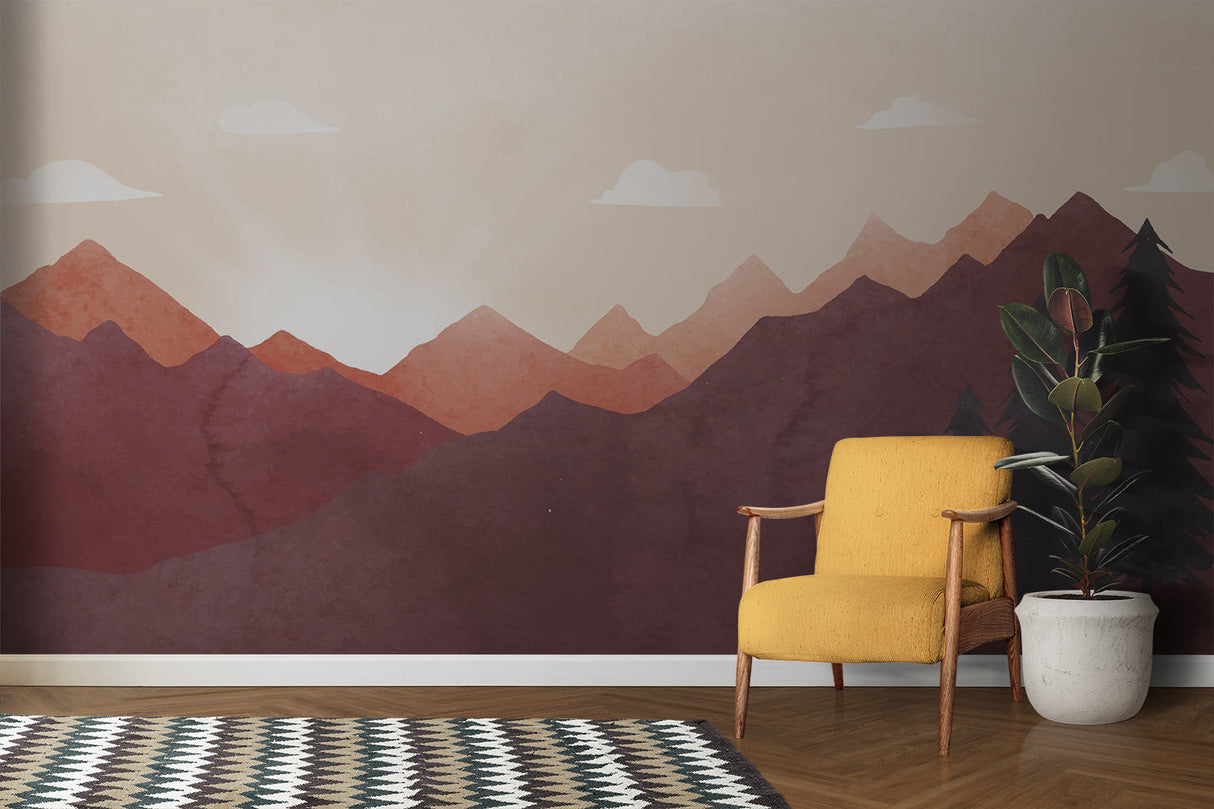 Mountain landscape mural enhancing an entryway with natural beauty