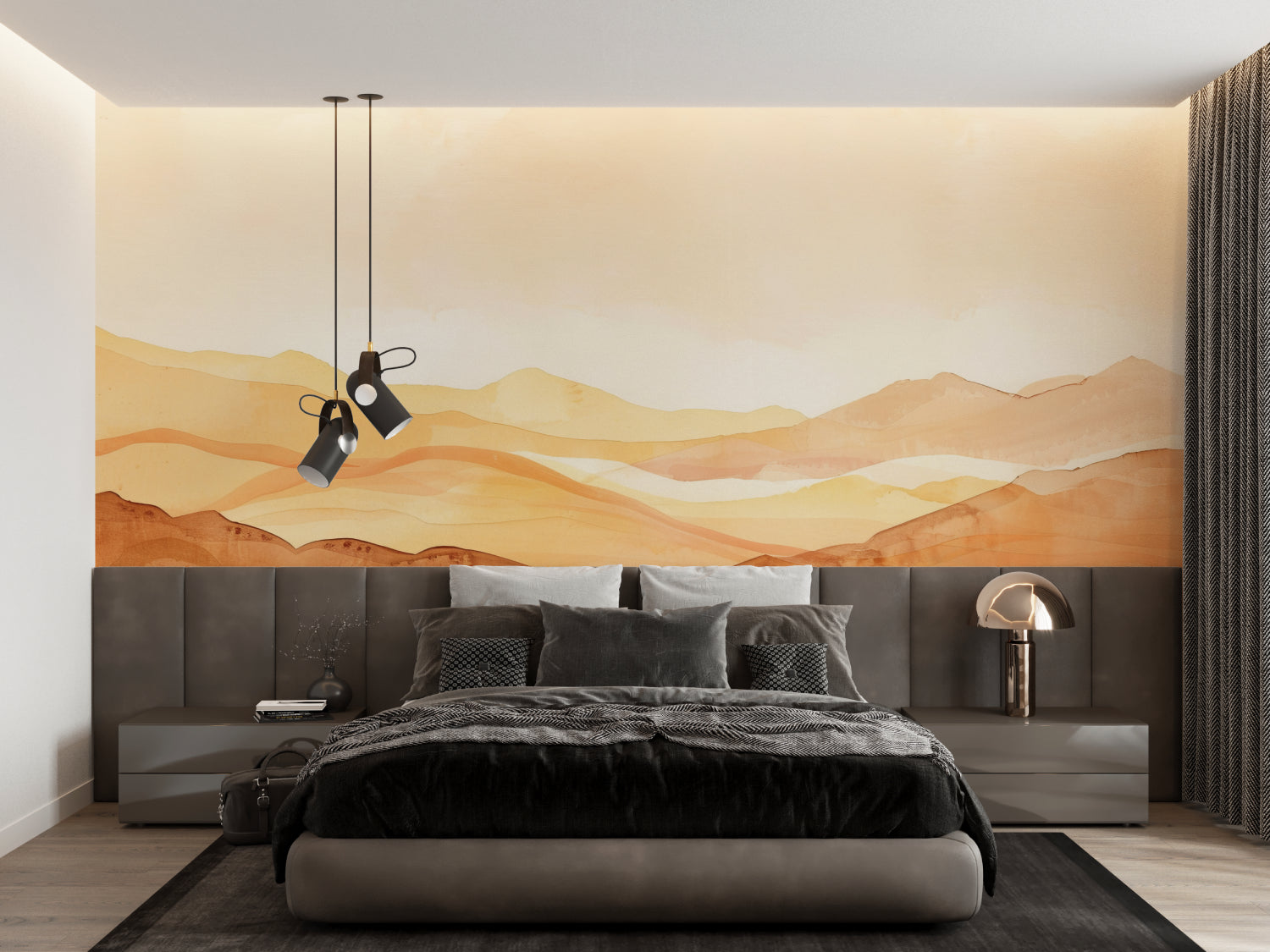 Mountain landscape mural in hallway, showing seamless installation