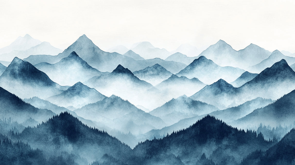 Mountain wallpaper design file showing full watercolor landscape pattern