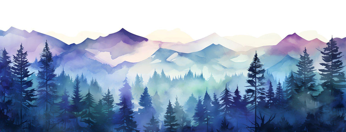 Mountain range wallpaper design file showing full watercolor pattern and details