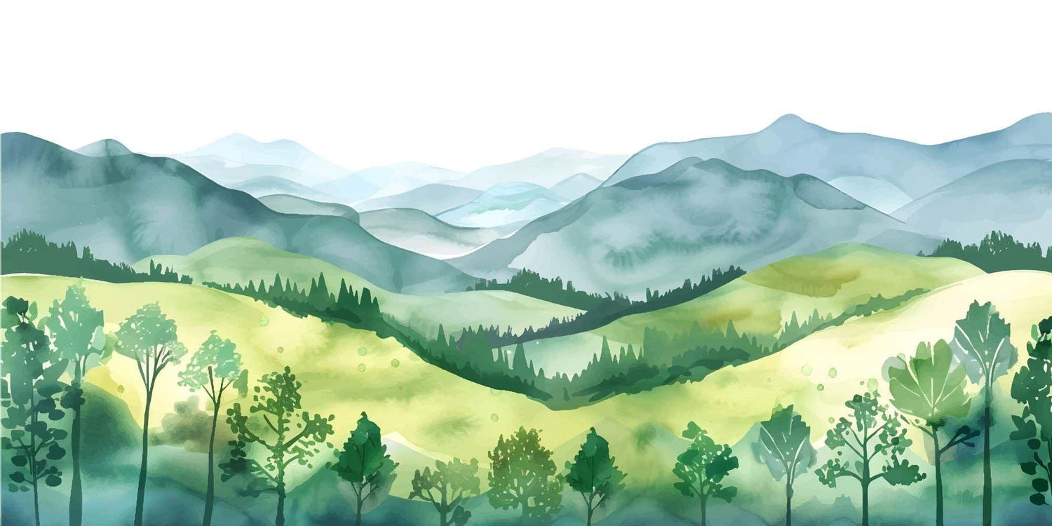 Mountain landscape wallpaper design file showing detailed watercolor technique and pattern