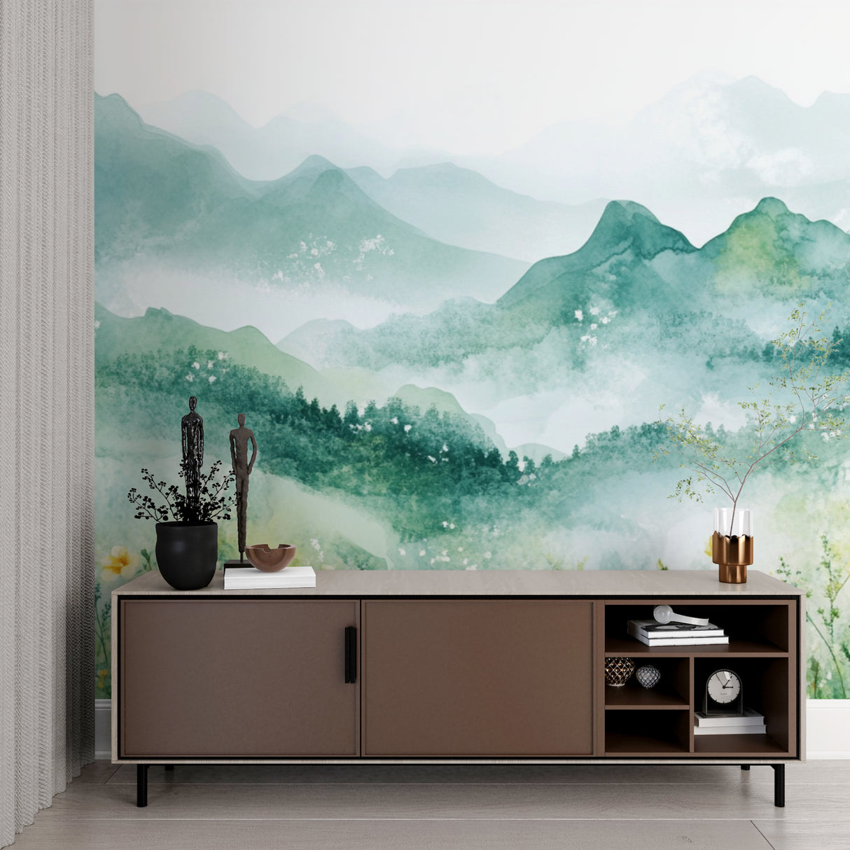 Nature landscape wallpaper bringing outdoor feel to home office environment