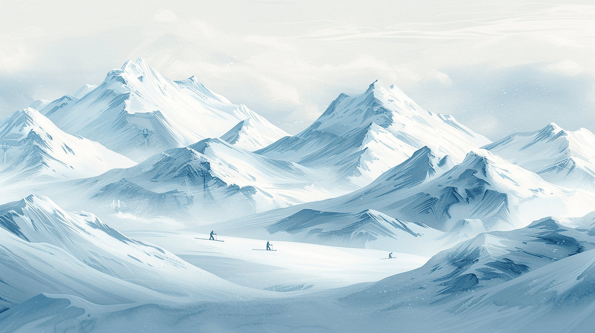 Mountain peak design file showing complete winter landscape pattern with snow and blue sky
