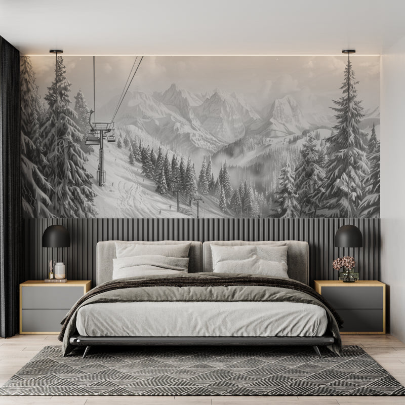 Ski resort mural creating focal point in contemporary hallway