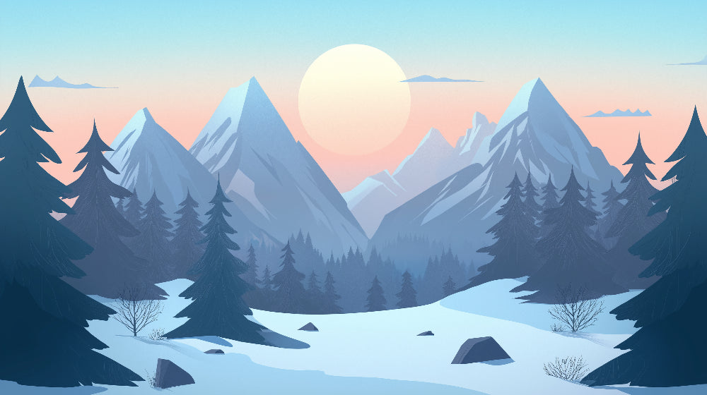 Winter sunrise mountain and pine forest design file showing detailed landscape pattern