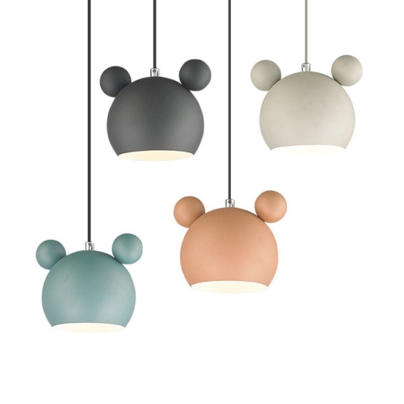 Kids Pendant Light  Mouse Shape Design in Gray Metal - Detailed view