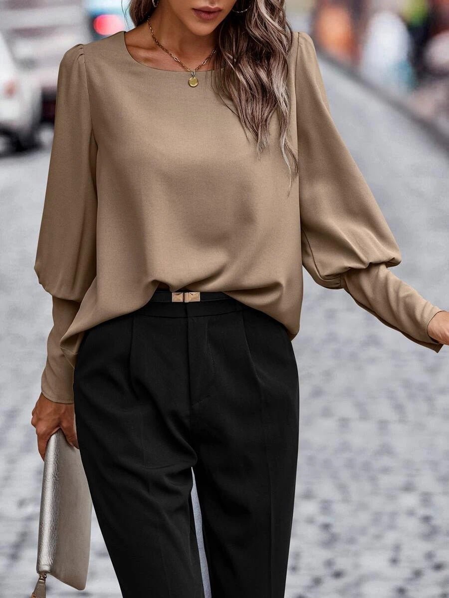 Elegant Long Sleeve Blouse Soft Puff Sleeve Design - Detailed view