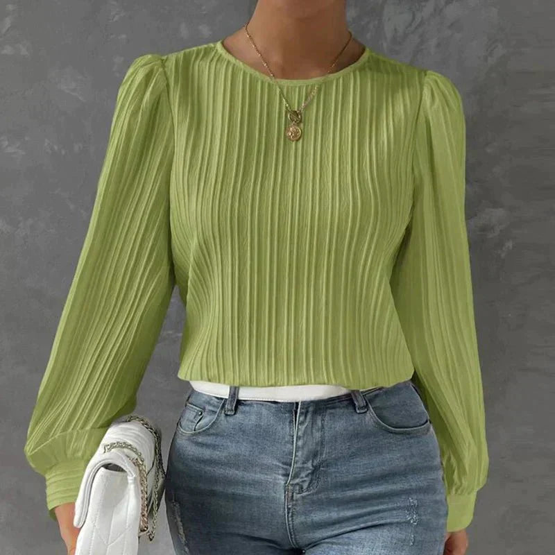 Cotton Pleated Blouse Long Sleeve Textured Design - Product detail 8