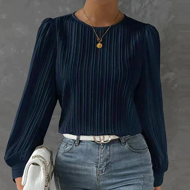 Cotton Pleated Blouse Long Sleeve Textured Design - Product detail 6