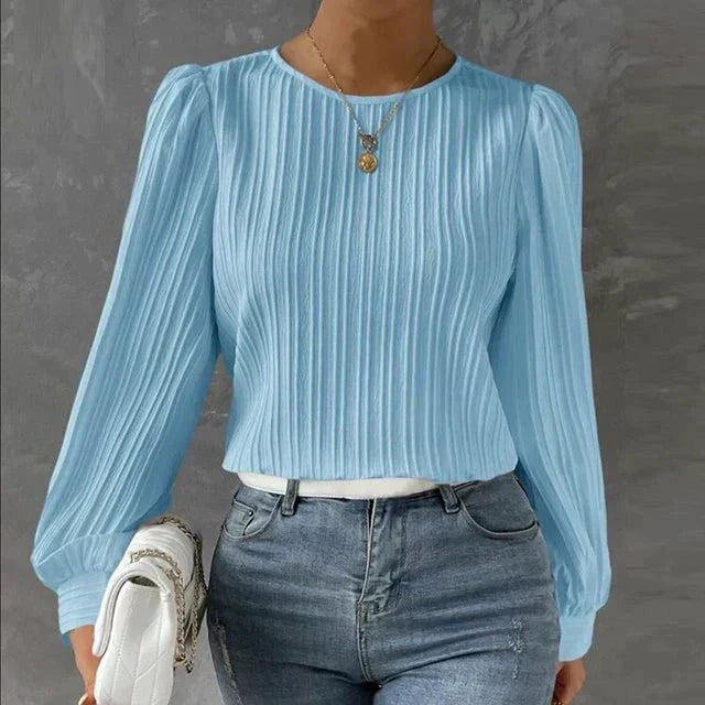 Cotton Pleated Blouse Long Sleeve Textured Design - Detailed view
