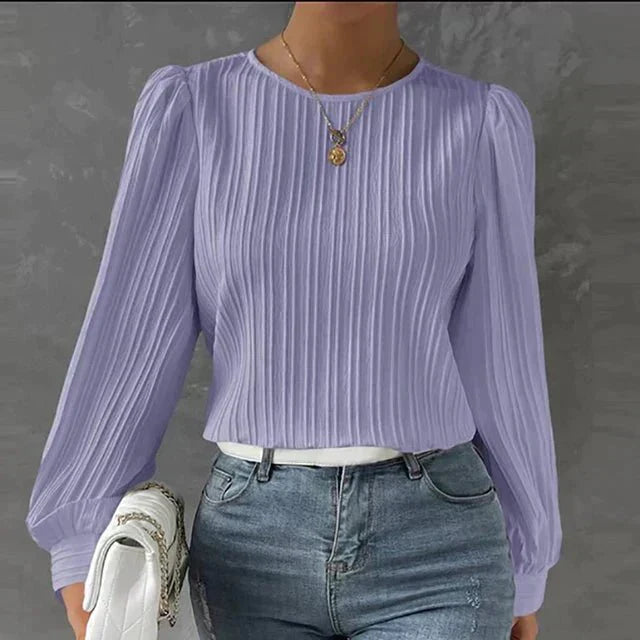 Cotton Pleated Blouse Long Sleeve Textured Design - Product detail 5