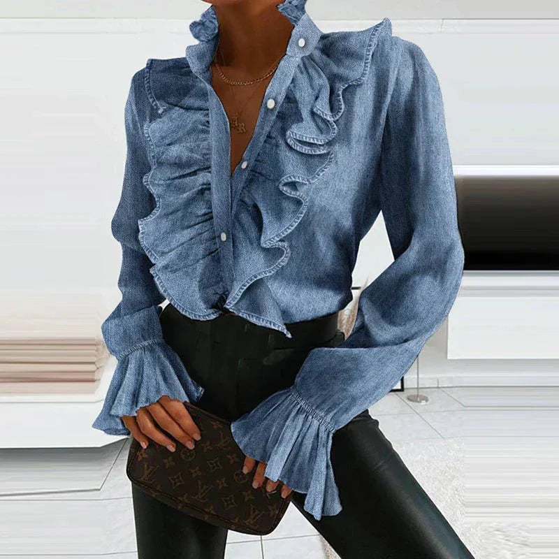 Ruffled Chiffon Blouse Pleated Long Sleeve Design - Product detail 6