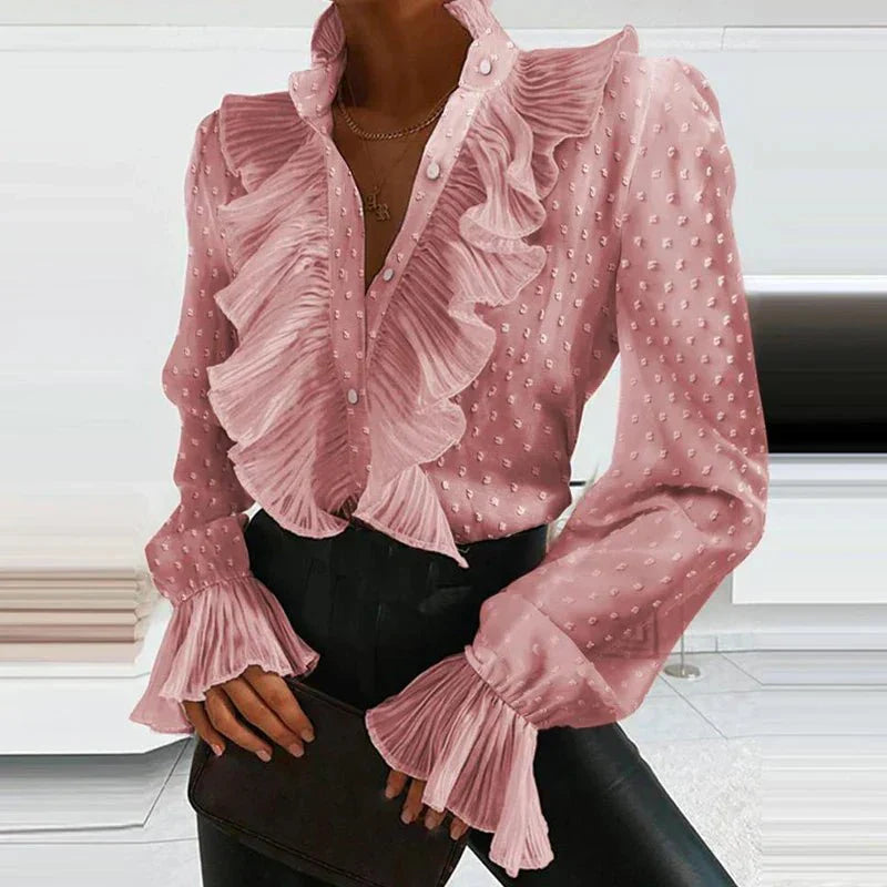 Ruffled Chiffon Blouse Pleated Long Sleeve Design - Product example