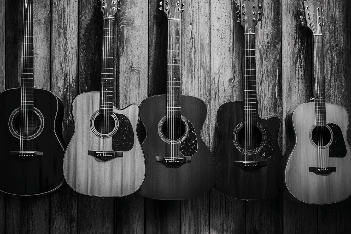Design file of black and white guitar collection wallpaper showing detailed instrument pattern