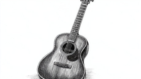 Guitar sketch wallpaper design file showing detailed black and white illustration pattern