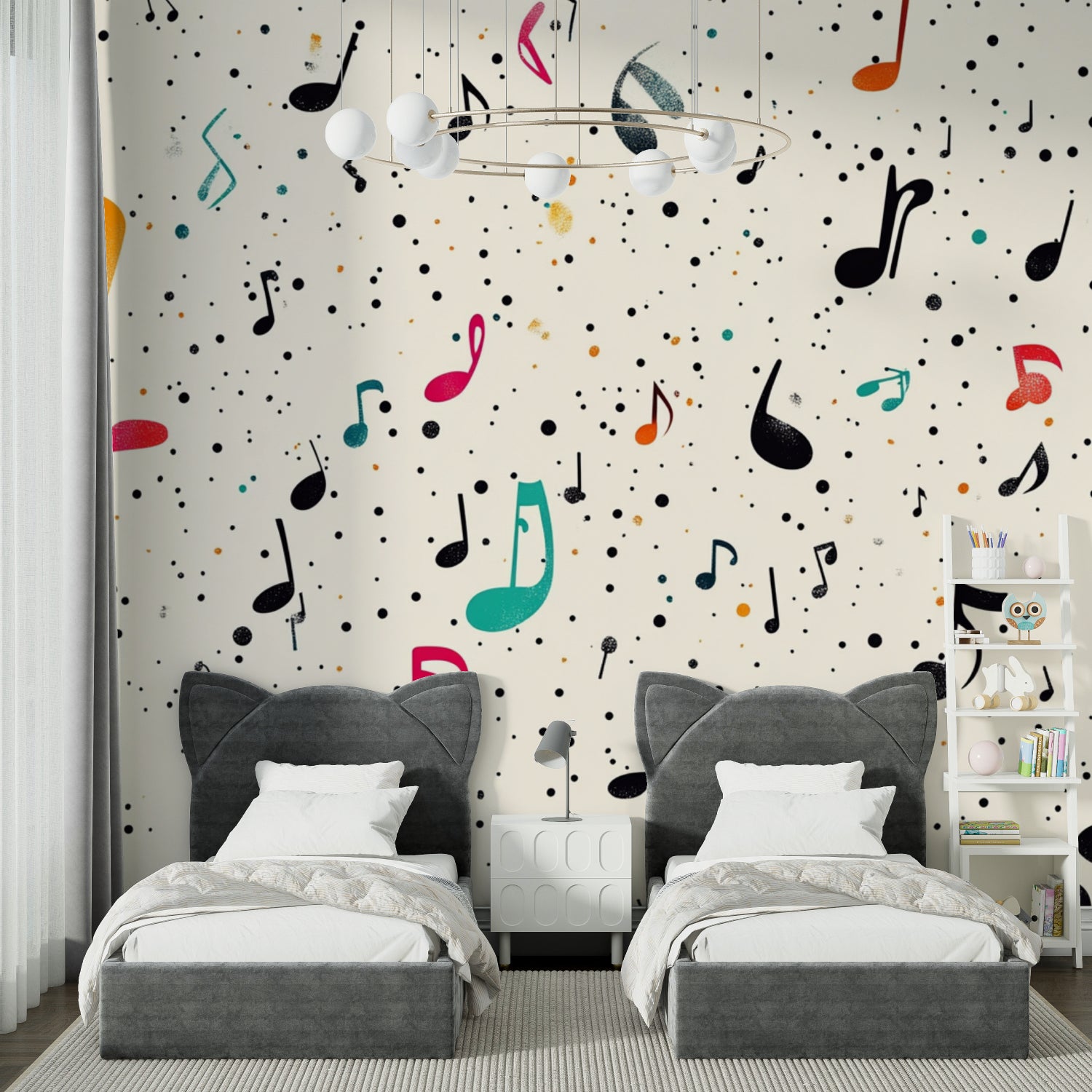 Decorative music notes pattern enhancing a contemporary dining room space