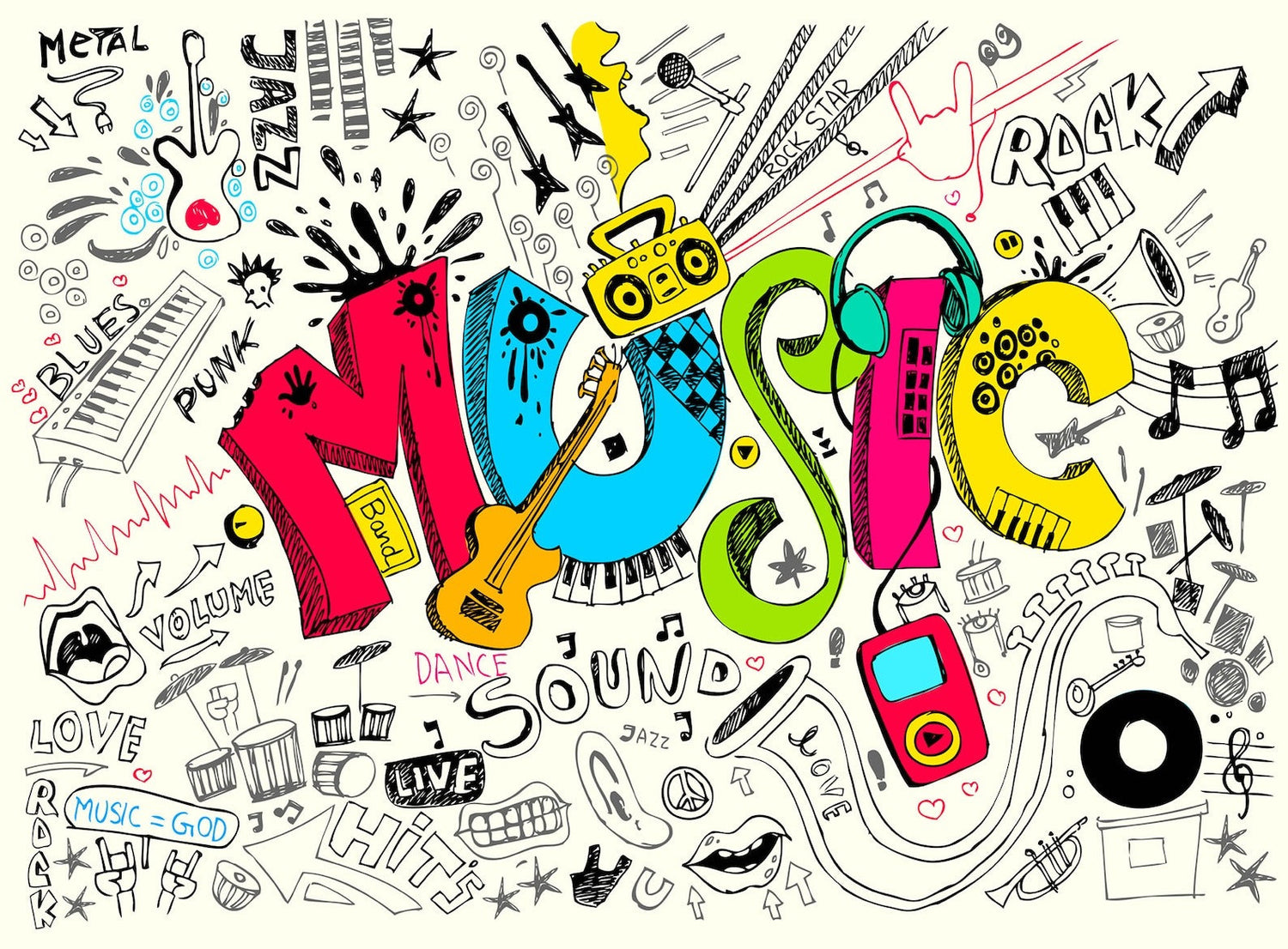 Music graffiti wallpaper design file showing vibrant street art pattern with musical elements