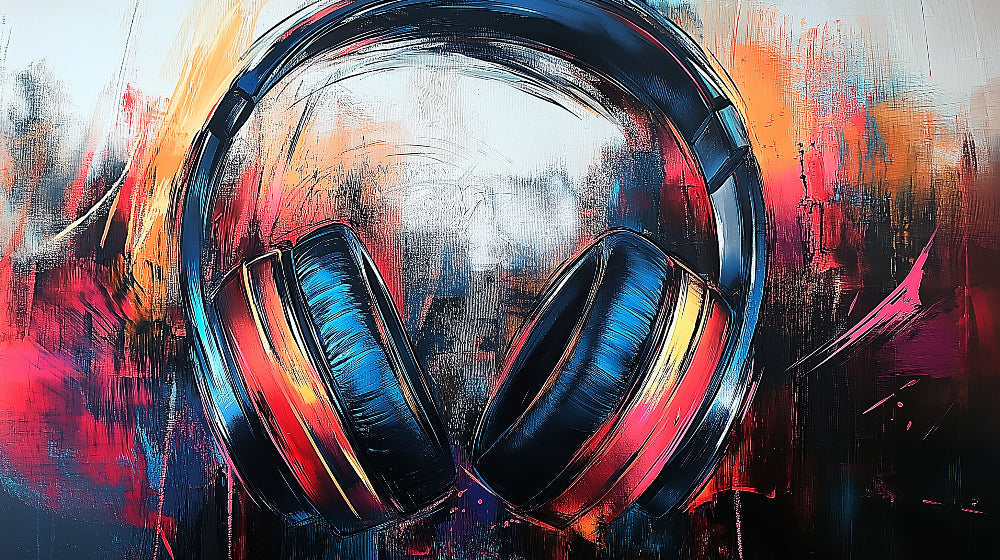 Music Wallpaper design file showing vibrant headphones pattern with abstract artistic elements