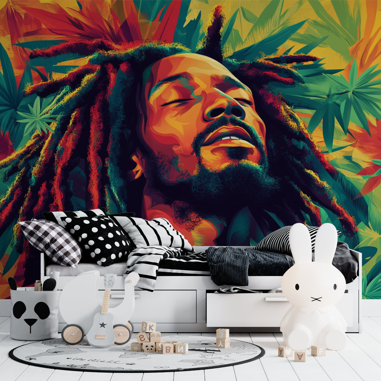 Pop art music wallpaper transforming home studio space
