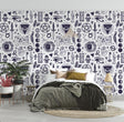 Mystical wallpaper with esoteric symbols creating a calm meditation room atmosphere