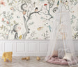 Magical Forest Kids Wallpaper in bright nursery with white furniture showing whimsical woodland scene