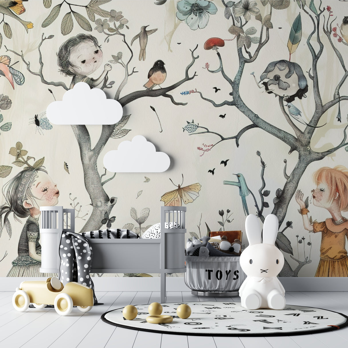 Woodland Nature Wallpaper creating magical atmosphere in modern playroom