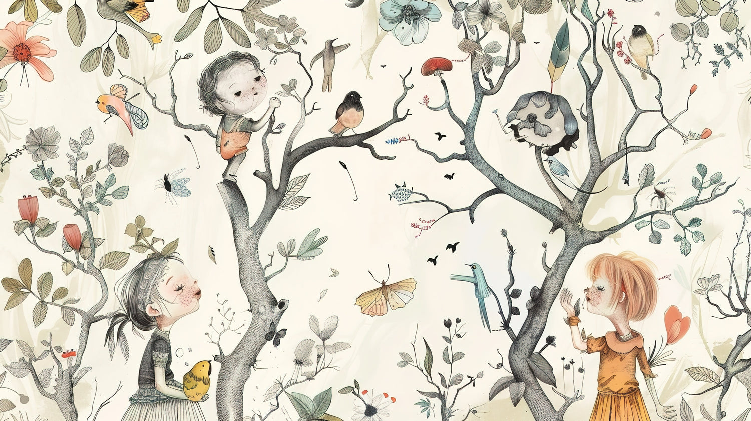 Design file of Whimsical Forest Adventure wallpaper showing full pattern detail