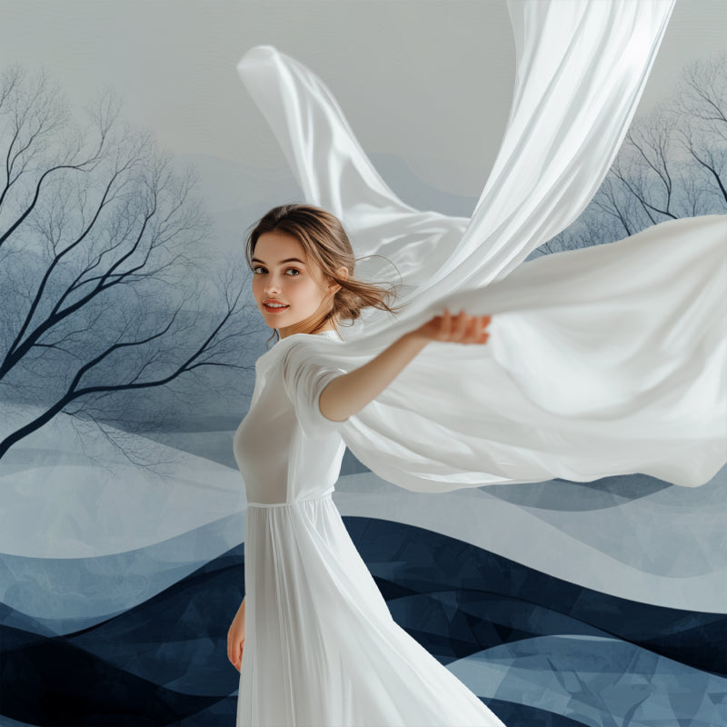 Abstract wave wallpaper transforming a dining room with its flowing patterns