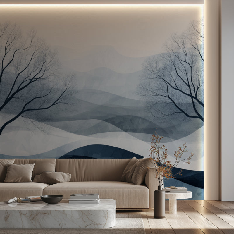 Modern nature mural making a statement in a home office space