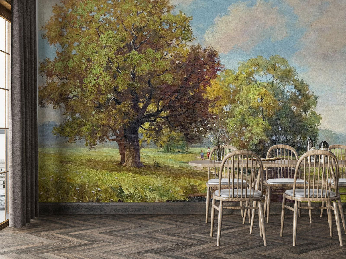 Autumn Tree Mural in home office with natural lighting