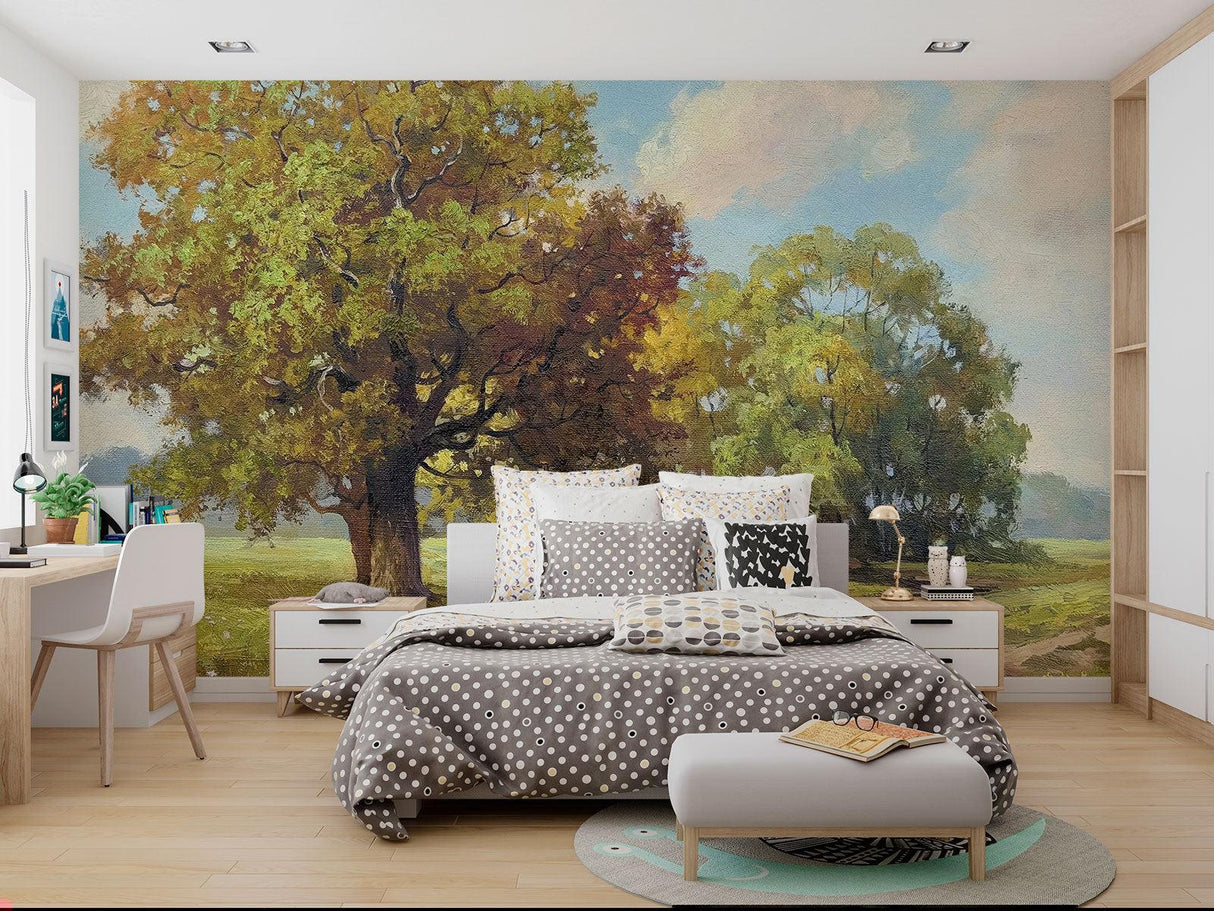 Landscape Wall Mural in reading nook creating outdoor feel