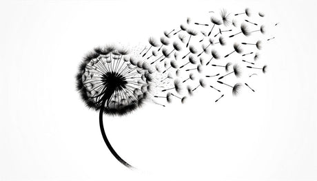 Black dandelion seeds design file showing intricate botanical pattern on white background