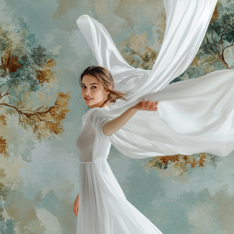 Tree branch wallpaper in elegant master bedroom, aqua and gold tones creating peaceful atmosphere