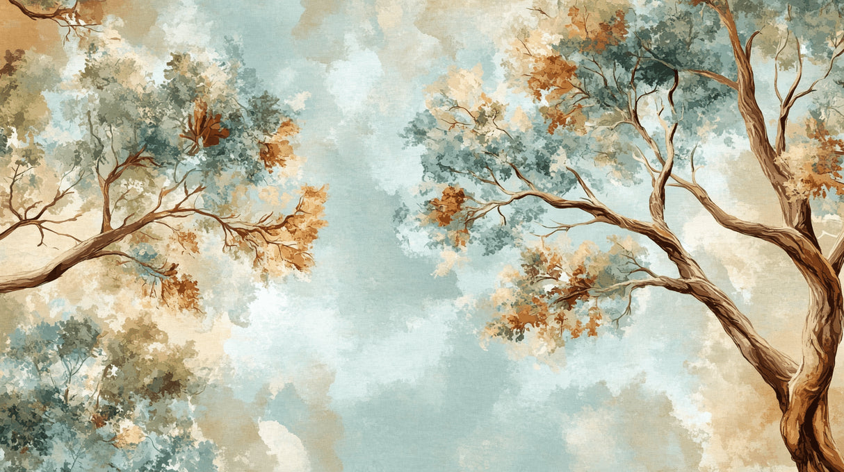 Design file of ethereal tree branches pattern in aqua and gold tones