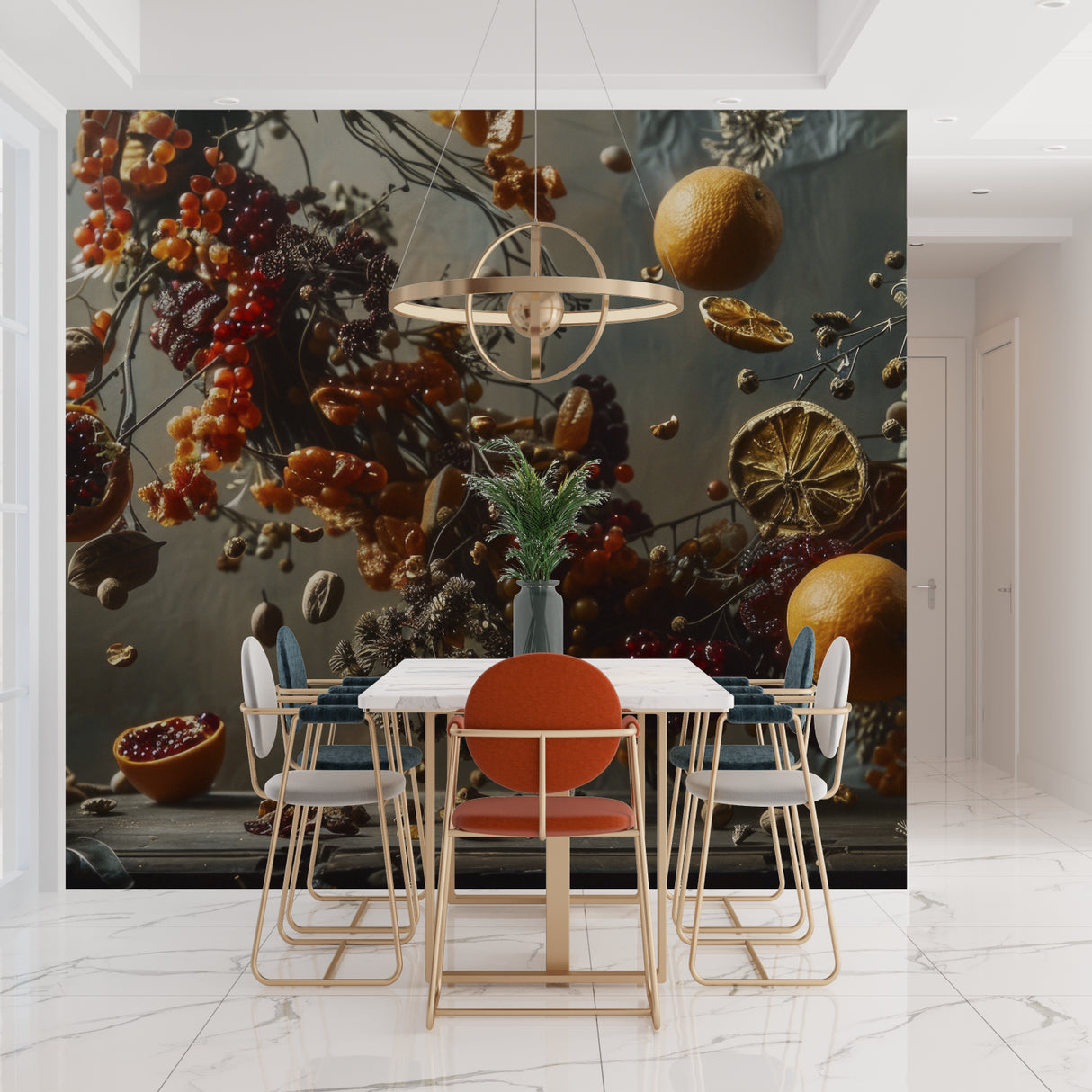 Fresh citrus wall mural adding style to a breakfast nook