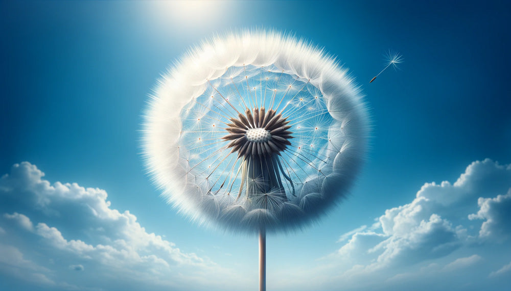 Dandelion wallpaper design file showing detailed seed head against blue sky background