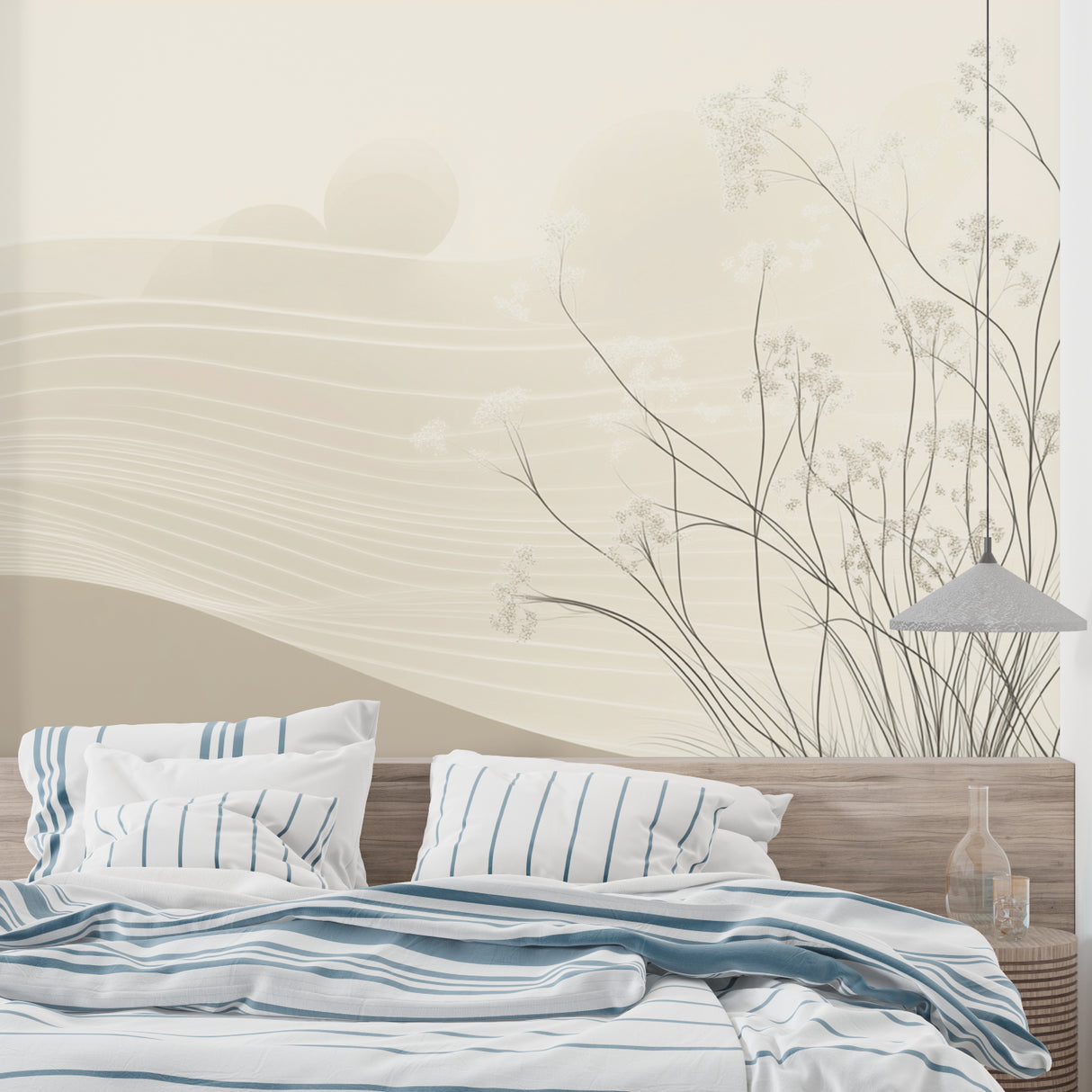 Minimalist beige wall mural showcased in an elegant entrance hallway