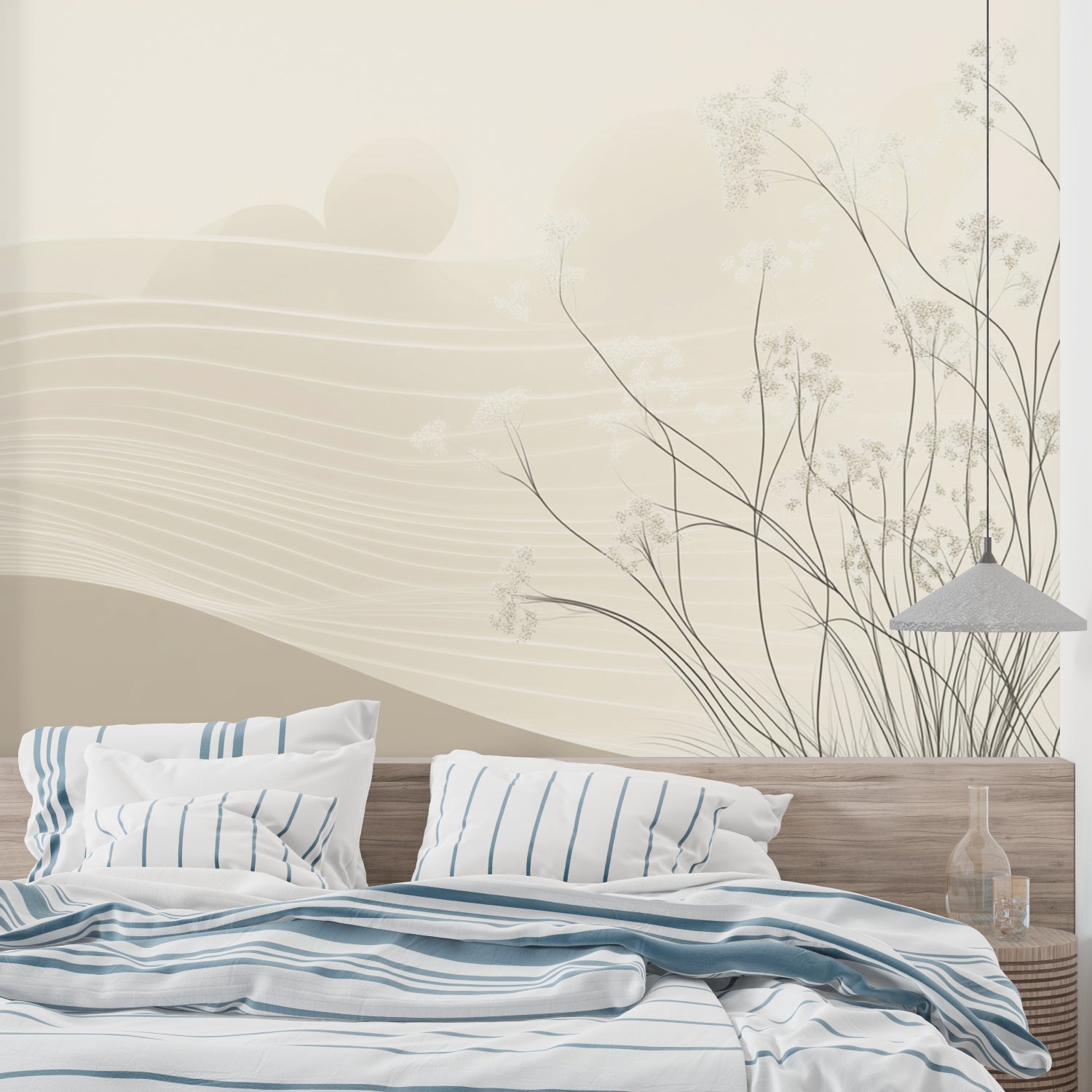 Minimalist beige wall mural showcased in an elegant entrance hallway