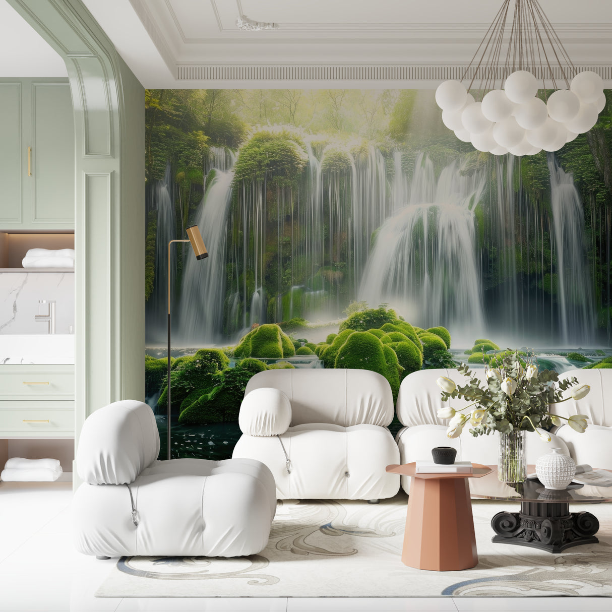 Nature Wall Mural enhancing spa-like bathroom atmosphere