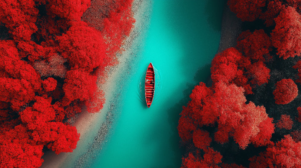 Nature Landscape Wallpaper design file showing detailed aerial view of red forest and turquoise river