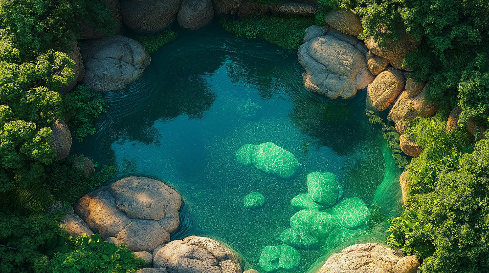 Natural pool wallpaper design file showing detailed turquoise waters and glowing rock formations
