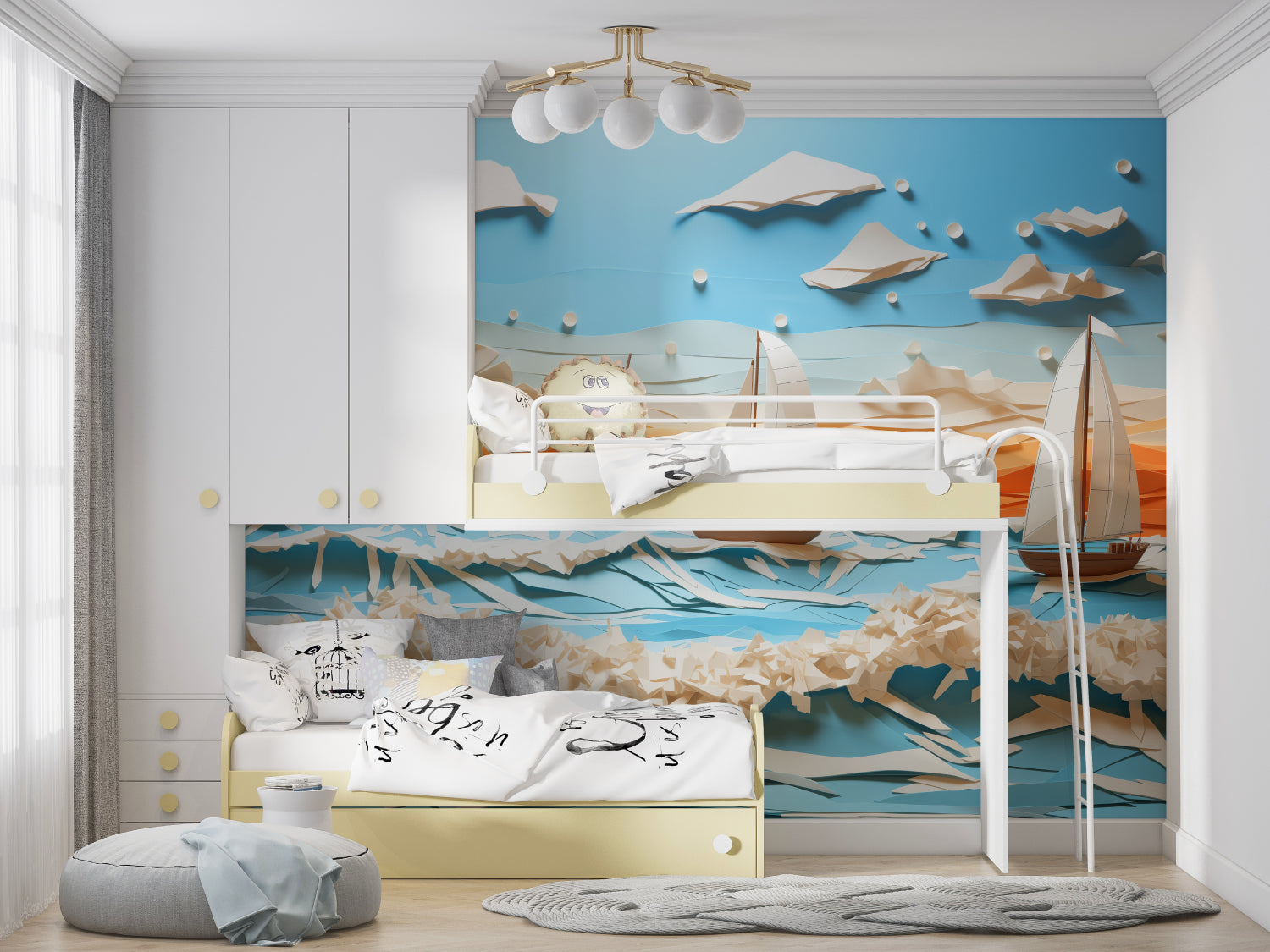 3D sailing ship wallpaper bringing adventure to a kids bedroom