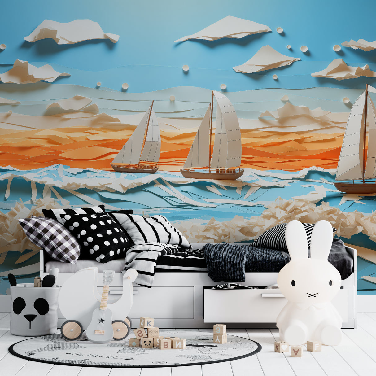 Nautical wallpaper with 3D effect making a statement in home office