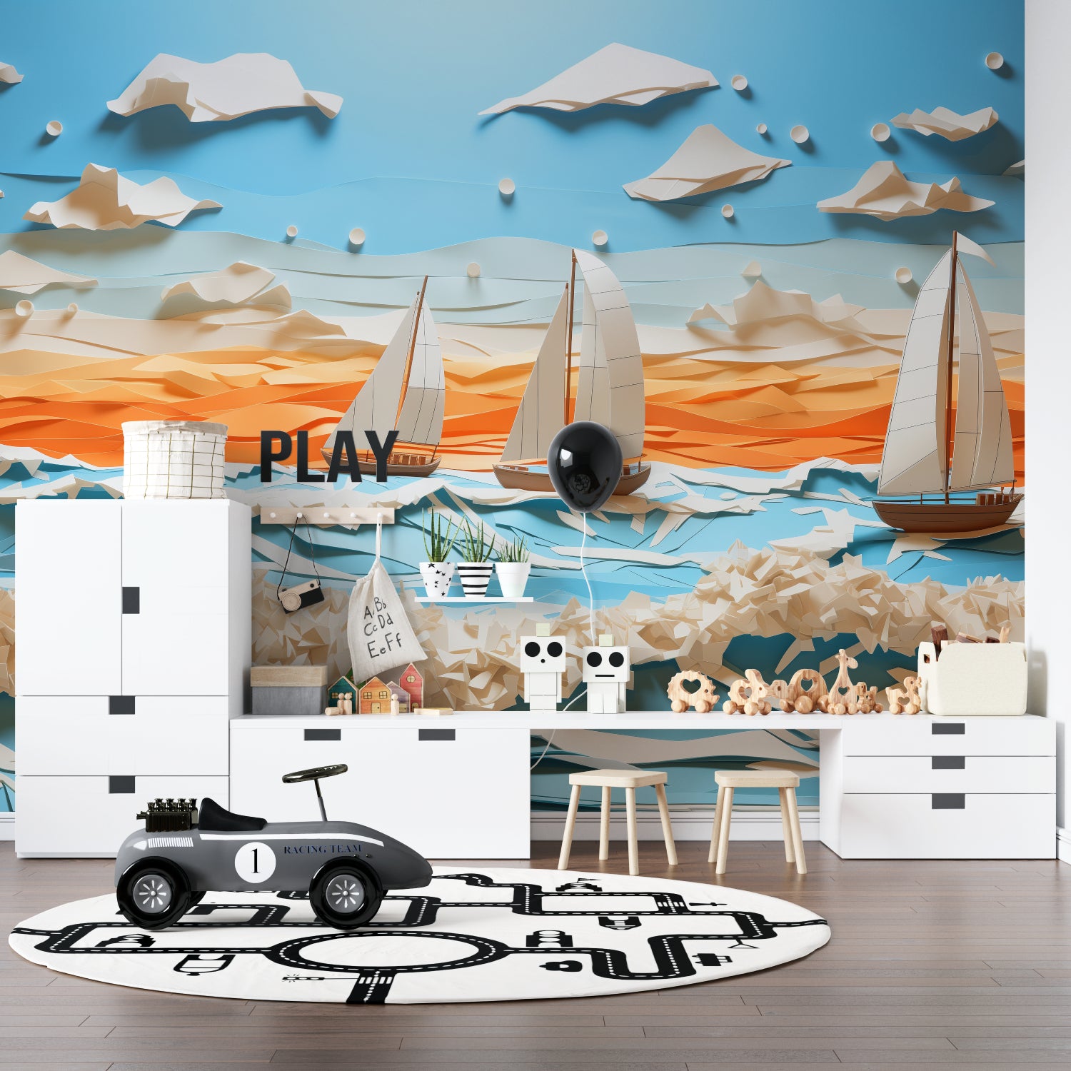 Maritime wall design adding depth to a coastal-style dining room