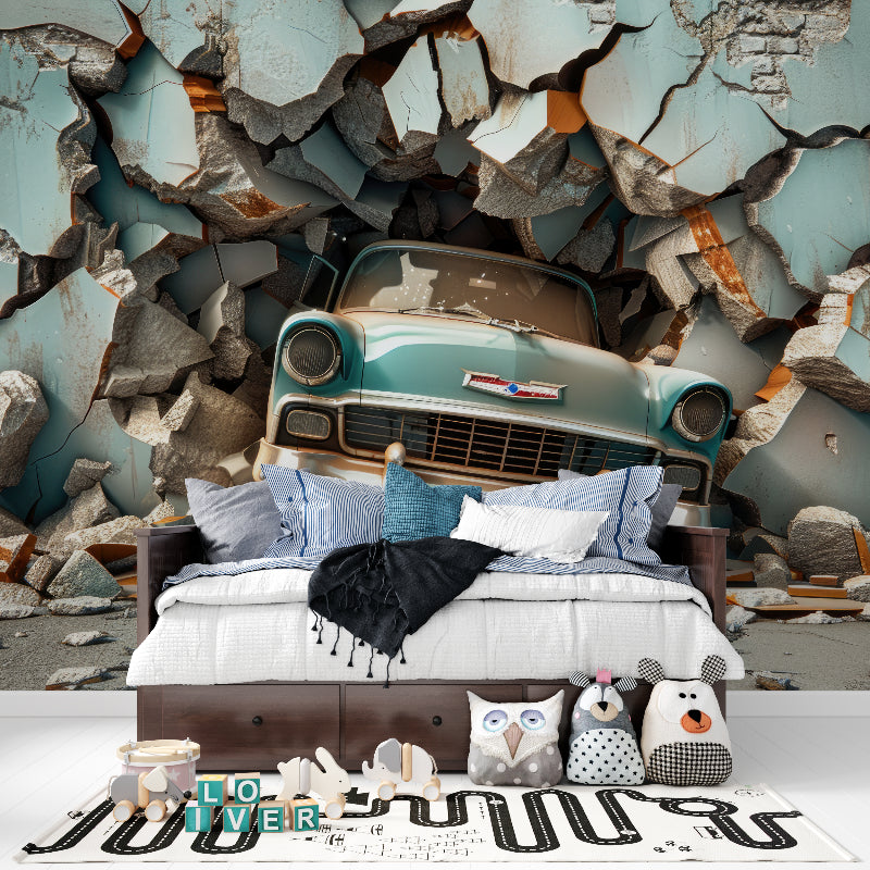 Sailing wallpaper creating depth in a coastal style home office