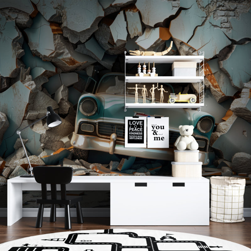 Red sailboat mural adding adventure to a nautical themed playroom