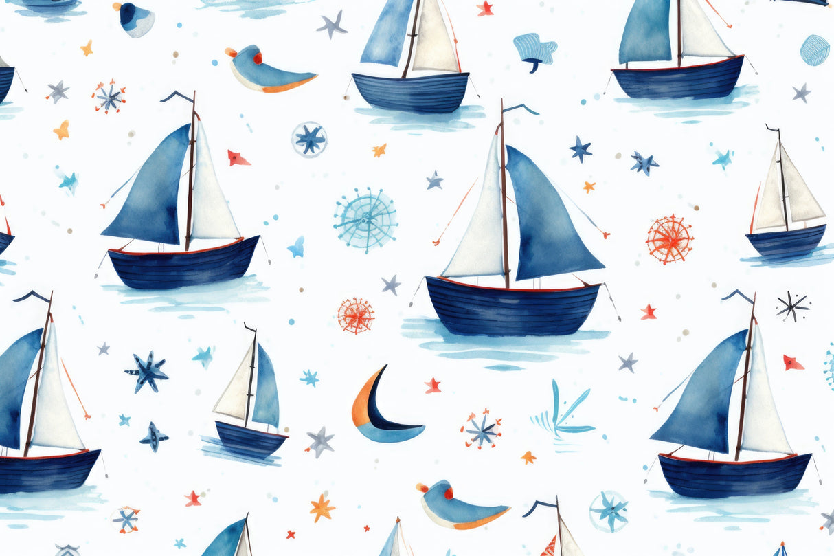 Nautical wallpaper design file showing detailed sailboats and stars pattern