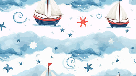 Design file showing the complete nautical pattern with sailing ships and starfish motifs
